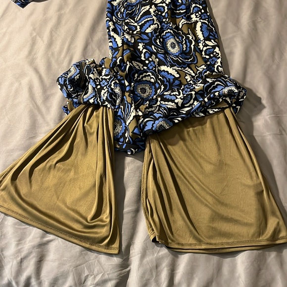 Express Womens Blue Pop Floral Culottes Jumpsuit Mid Calf Long Sleeve - Picture 14 of 16